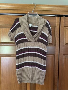 Maurices Ribbed Shawl Collar Short-Sleeve Sweater - Beige, Brown & Purple